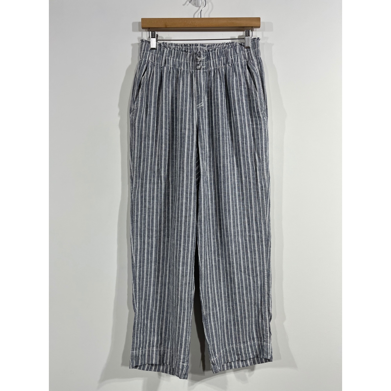 Briggs Fisherman Linen Blend Striped Wide Leg Pants Coastal Relaxed Women Medium